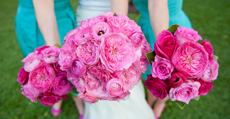 Pink Garden roses for Maui wedding